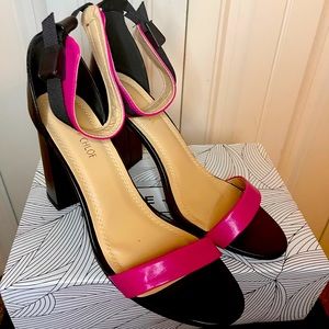 Fuchsia and black , 3 inch block heels